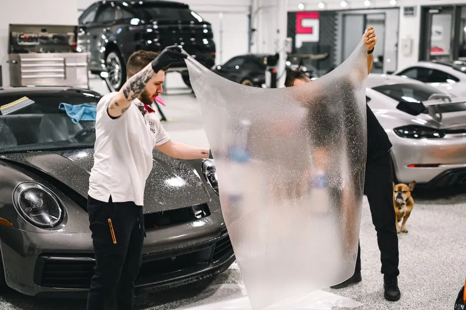 detailer applying a ceramic coating to protect car paint from salt