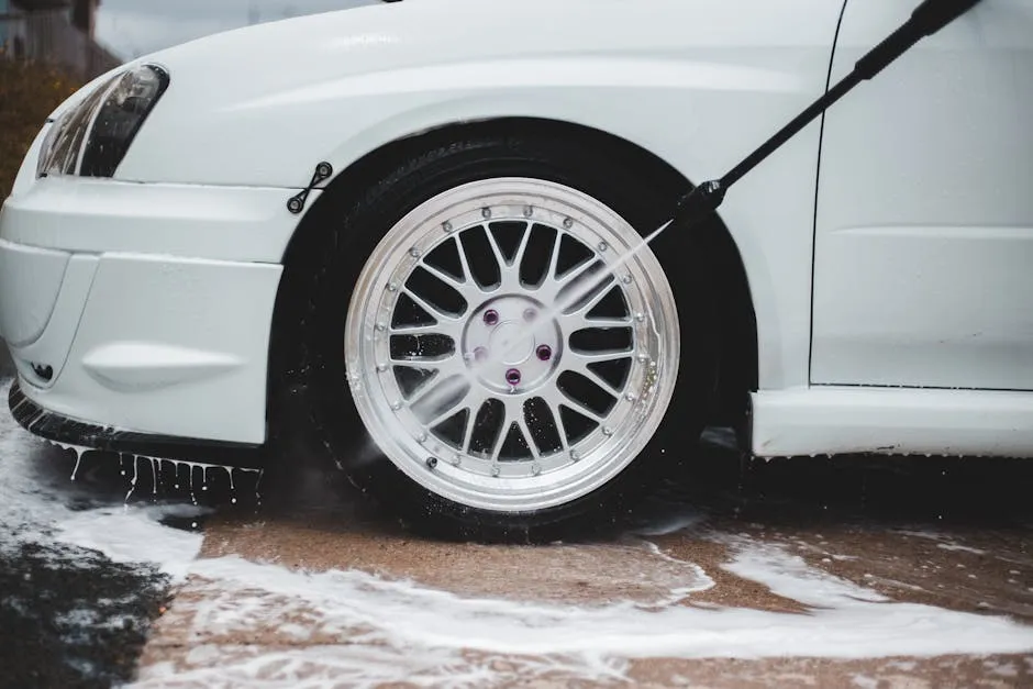 rinsing fresh water up into the wheel arches and underbody of a car