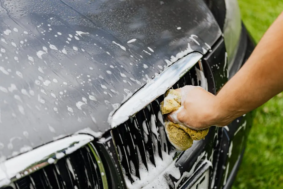 mobile car detailer hand washing a car in a Cairns driveway